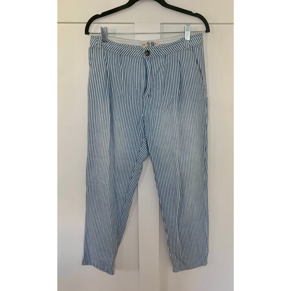 Free People Blue and White Striped Straight Leg Pants